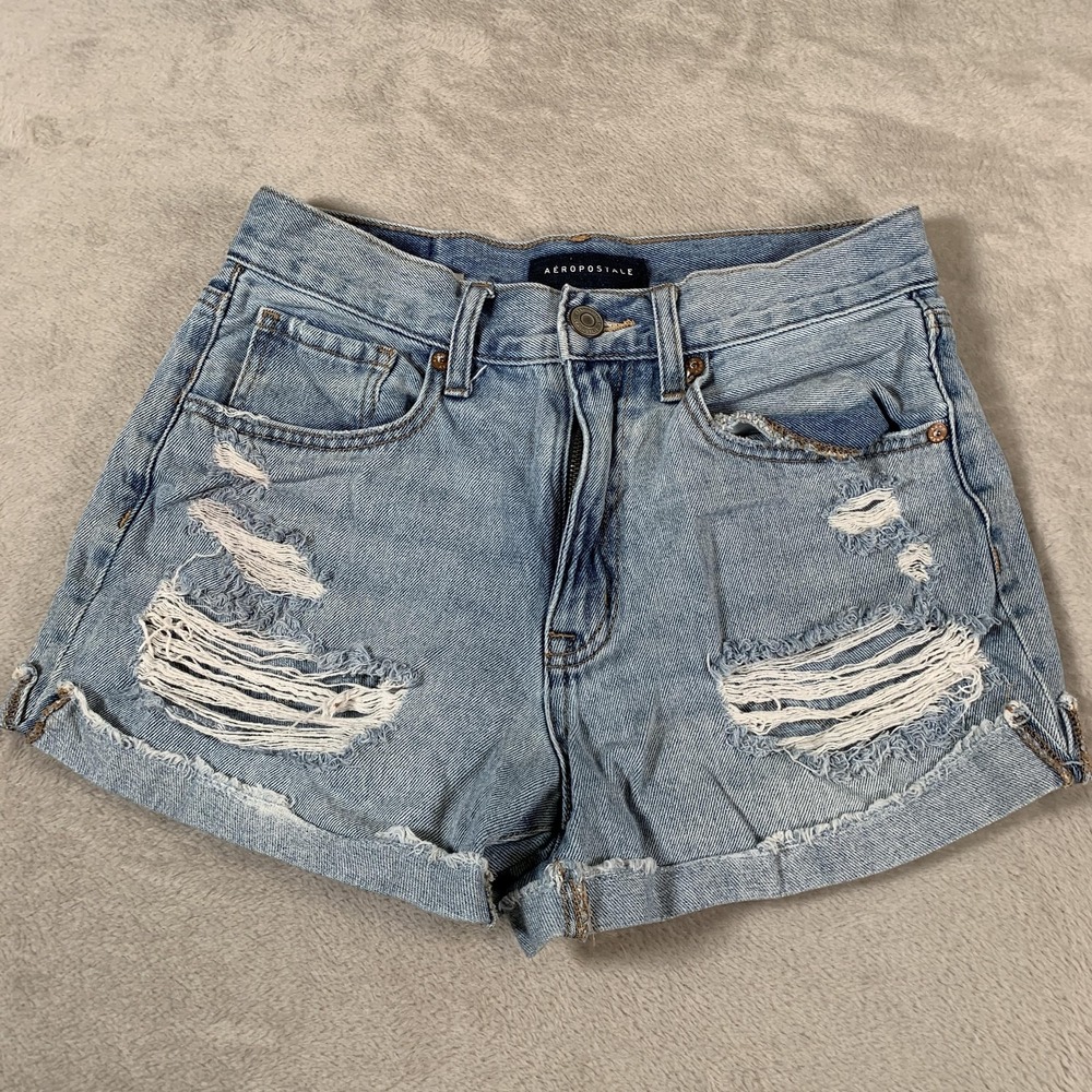 Aeropostale Women's Light Blue Distressed Shorts